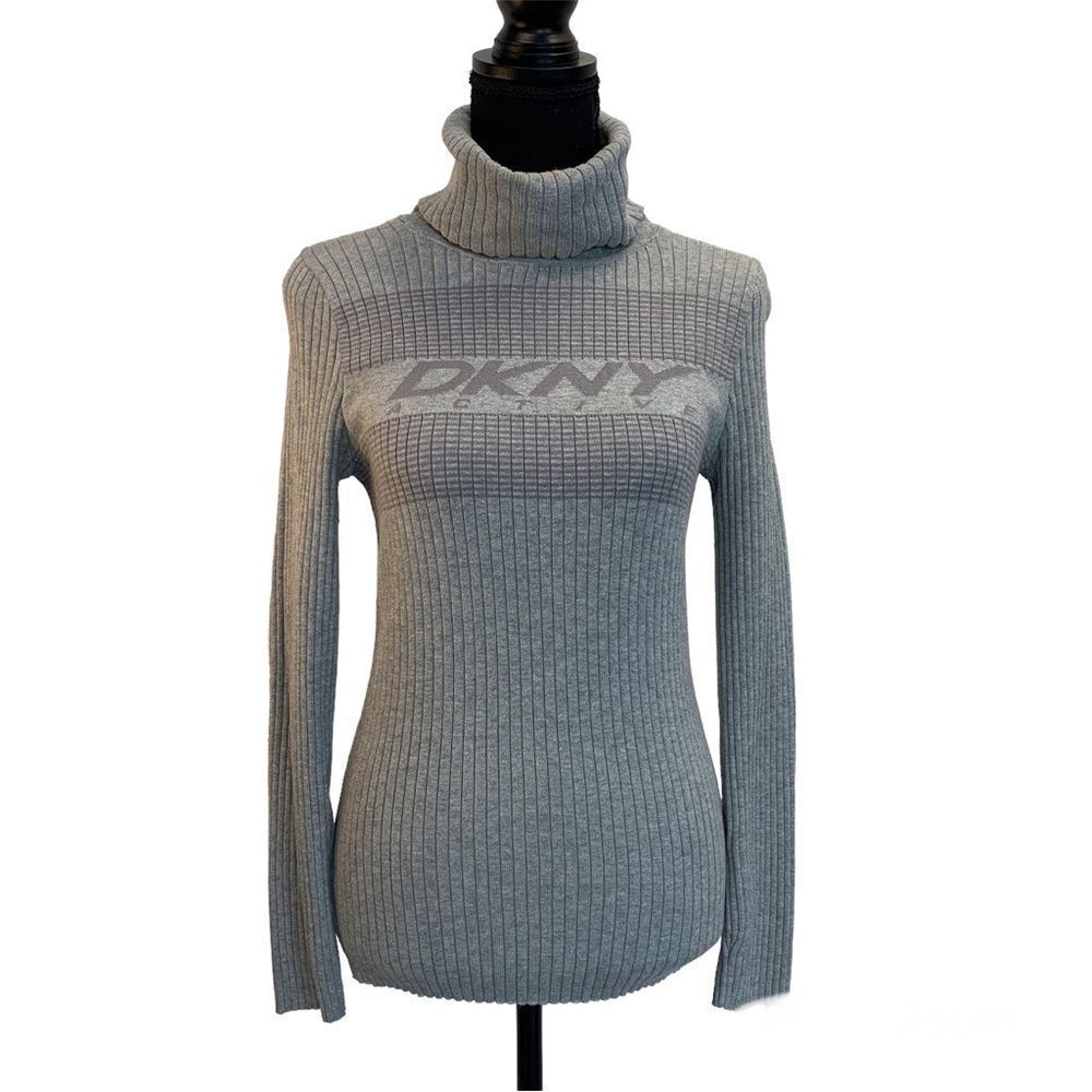 Dkny Jeans Gray ribbed long sleeve logo turtleneck Sz L